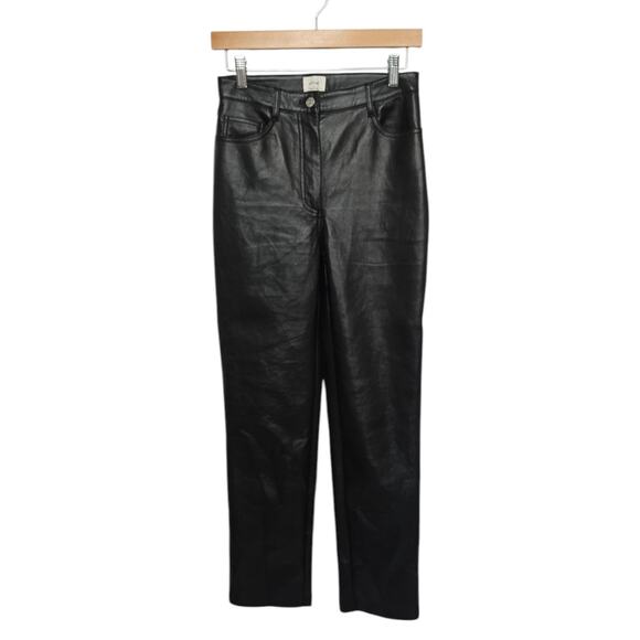 Aritzia Wilfred Melina Vegan Leather Straight Leg High‎ Waist Black Pant Size 4 - Picture 1 of 10